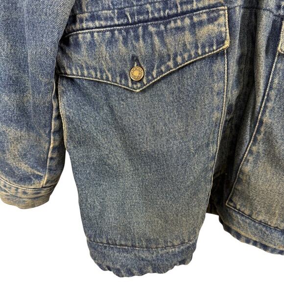 Most Wanted 100% Cotton Denim Leather Collar Barn Chore Field Jacket Coat sz L - Picture 6 of 16